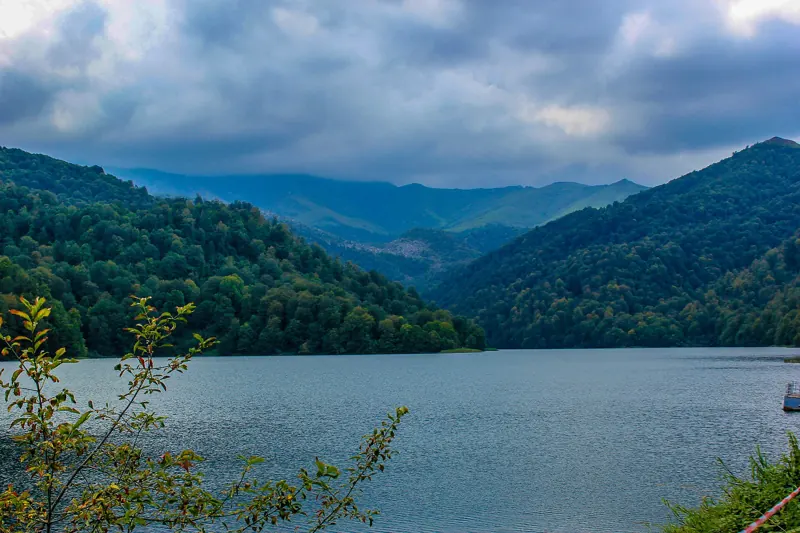 Clouds and forested mountains over Goygol